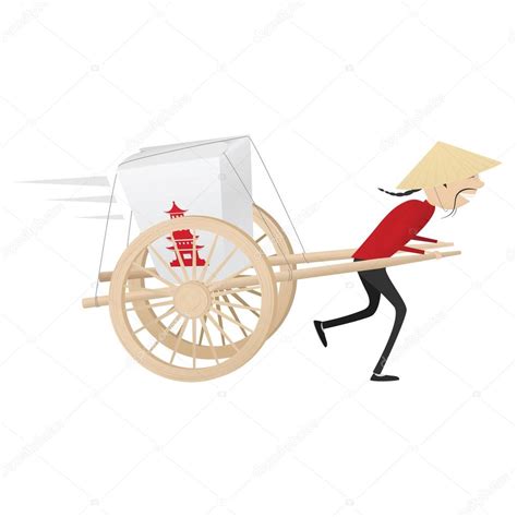 Funny chinese food delivery boy with wooden wagon — Stock Vector © ivan ...