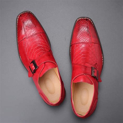 Red Blunt Buckle Monk Strap Classy Mens Loafers Dress Shoes ...