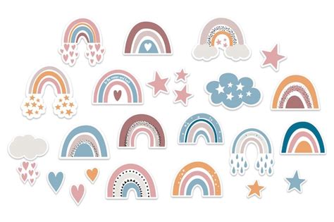 Premium Vector | Cute boho rainbow sticker set