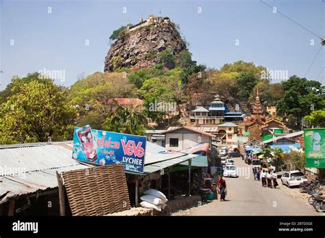 Popa village and Popa Taung Kalat Temple, Popa Mountain, Mandalay ...