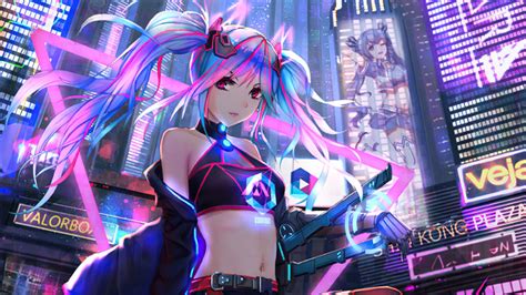 Anime Cyber Girl Neon City Wallpaper,HD Artist Wallpapers,4k Wallpapers,Images,Backgrounds ...