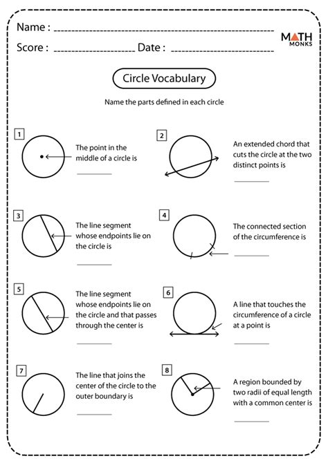 Circle And Its Parts Worksheet