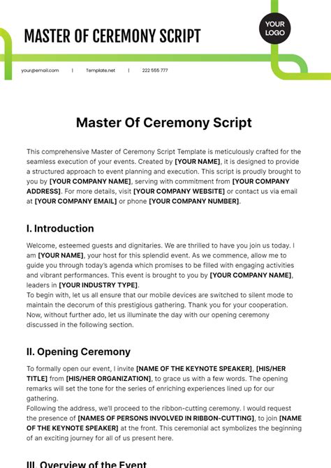 Free Master Of Ceremony Script Template - Edit Online & Download ...