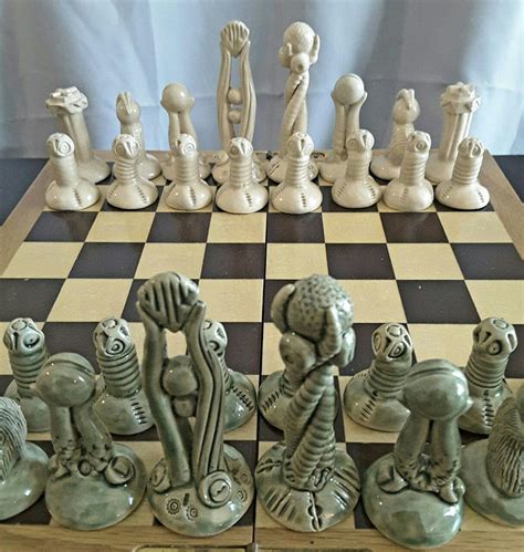 Tolkien inspired chess set in Moss Green & Valiant White. #helselshand #handmade #ceramic # ...