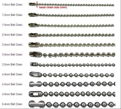 Ball Chain Sizes Chart