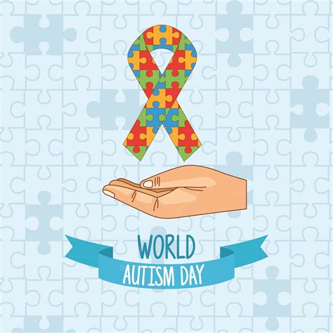 Premium Vector | World autism day with hand lifting ribbon puzzle