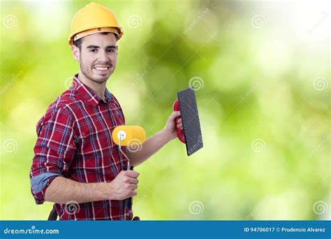 Painter with Tools for Working Stock Image - Image of bucket, apartment ...