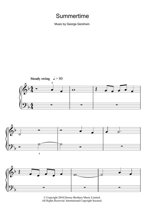 Summertime by George Gershwin Sheet Music for Easy Piano at Sheet Music Direct