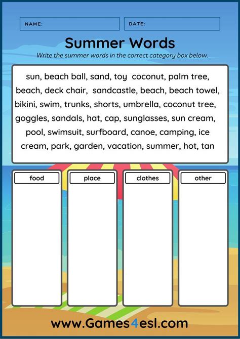 Summer Worksheets for Kids: Free Printable Word Search