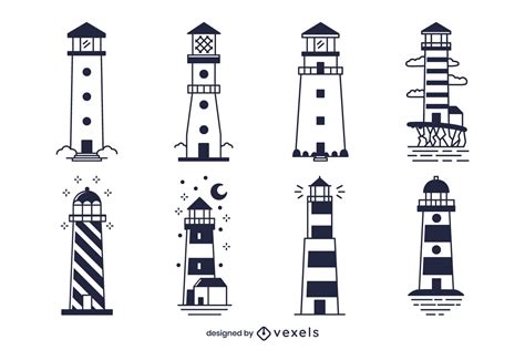 Monochrome Lighthouse Design Pack Vector Download