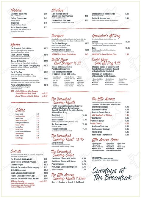 Menu at Broadoak Hotel, Ashton pub & bar, Ashton-under-Lyne