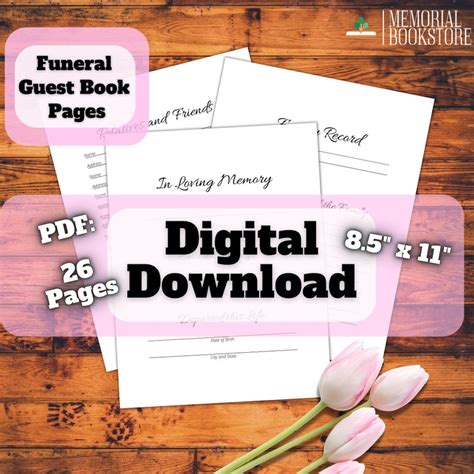 Funeral Guest Book Pages-instant Digital Download-pdf-26 Pages-size 8.5 ...