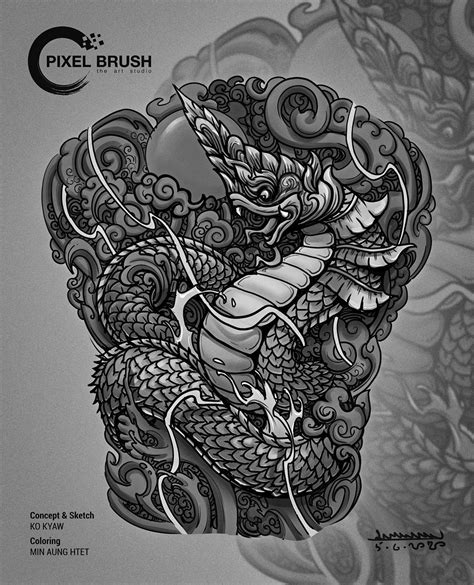 Myanmar Traditional dragon design for tattoo on Behance Golden Dragon Tattoo, Dragon Head Tattoo ...