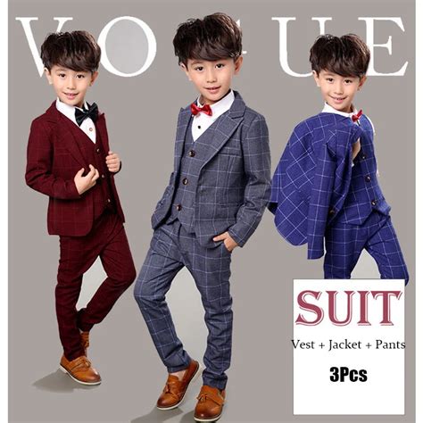 Formal Dress Baby Boy Clothes Set for Weddings Boy Tuxedo Formal Suit Blazer Plaid Coat + Vest ...