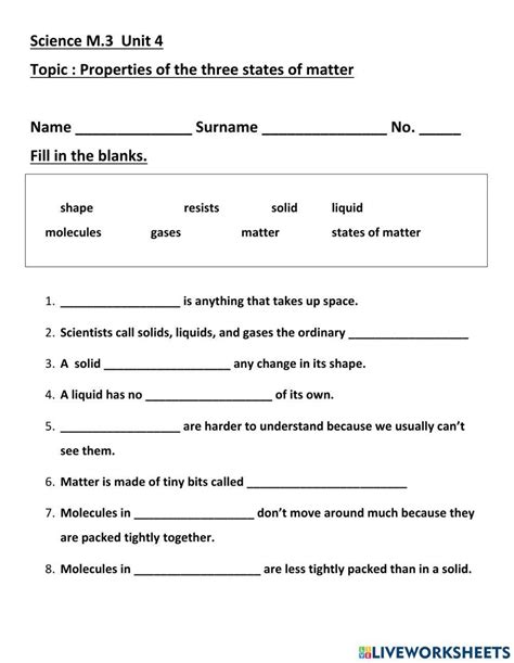 States of Matter Worksheet for Kids | Science | Year 3-6 - Worksheets ...