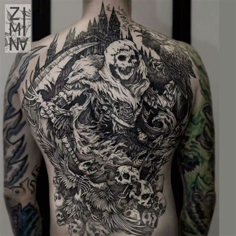 Pin by Ellie Lazell on Tattoos | Blackwork tattoo, Reaper tattoo, Back piece tattoo