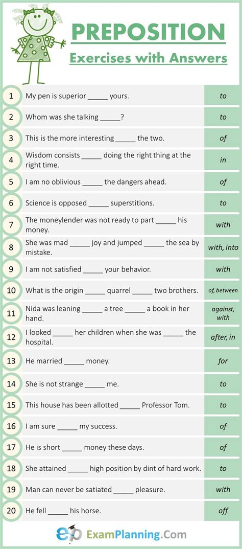 Mixed Preposition Exercises with Answers | English writing skills, English grammar exercises ...