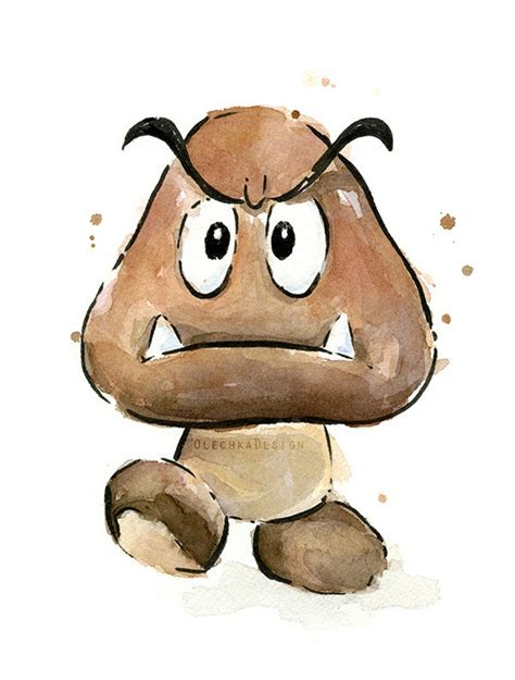 Goomba Watercolor Art Print Mario Wall Art Mario Bros Print | Etsy