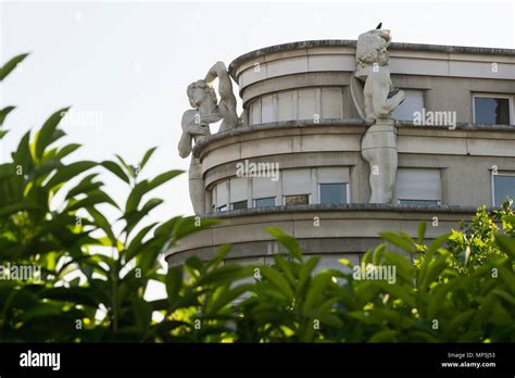 Replicas of the Michelangelo's Dying Slave on the police building in the 12th arrondissement in ...