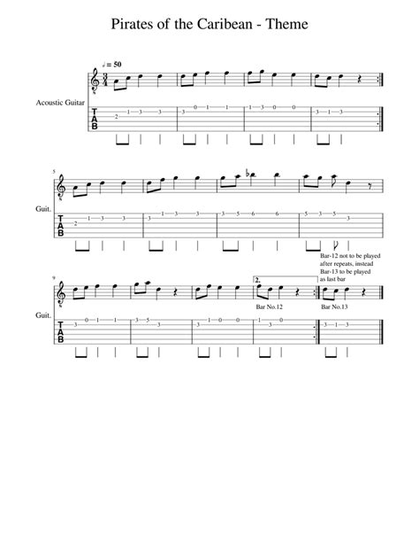 Pirates of the Caribbean - Theme Song - Easy Guitar Tabs Sheet music for Guitar (Solo ...