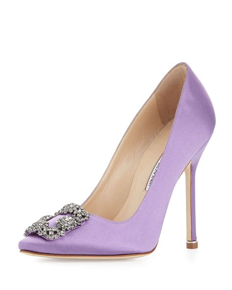 Lyst - Manolo Blahnik Hangisi Satin Crystal-toe Pump in Purple