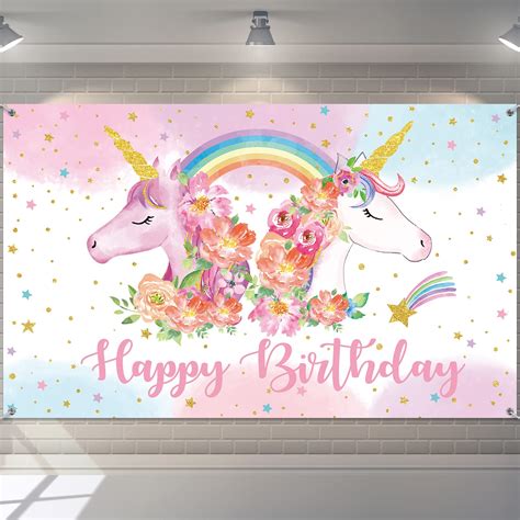 Buy Rainbow Unicorn Backdrop for Girls Unicorn Party Decorations Cute ...