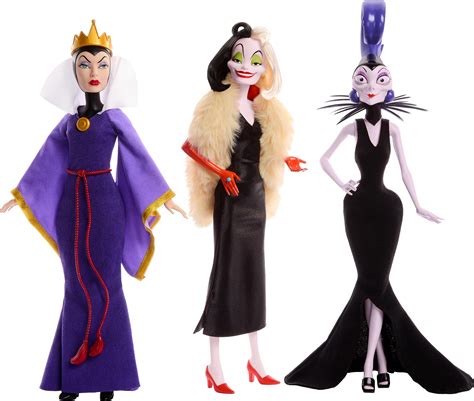 Mattel Disney Villains Collection Official Fashion Dolls 3-Pack: Evil Queen, Cruella De Vil and ...