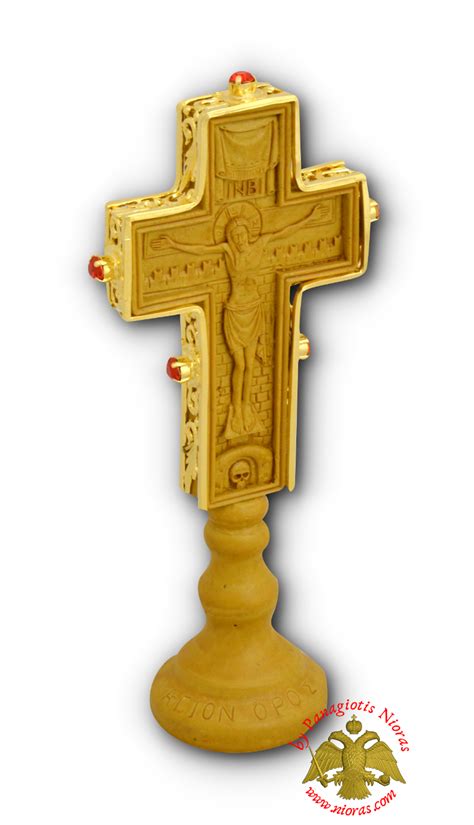 Wooden Orthodox Cross Double Sided With Base Baptism and Crucifixion With Metal Decorations ...