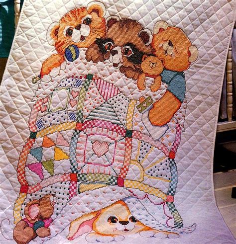 Adorable Baby Crib Quilt Bucilla Stamped Cross Stitch Kit