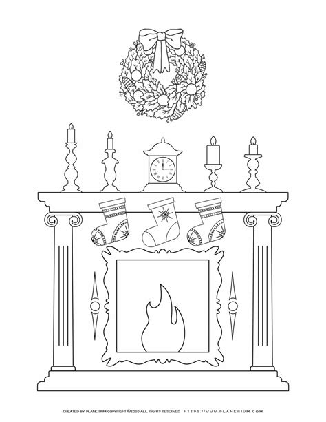 Christmas Fireplace | Free Coloring Page | Planerium