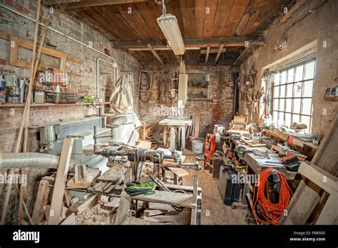 Traditional old carpenter workshop interior Stock Photo - Alamy