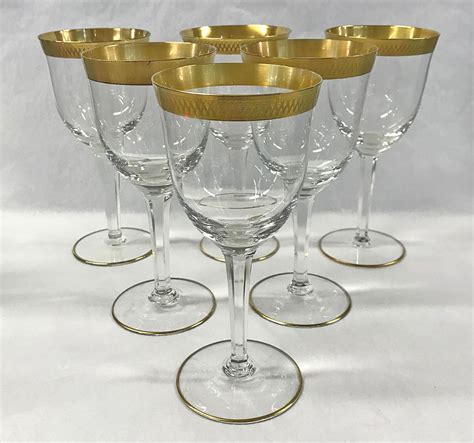 Barware Home & Living Etched Gold Glasses Gold Rim 6 Vintage Glass w ...