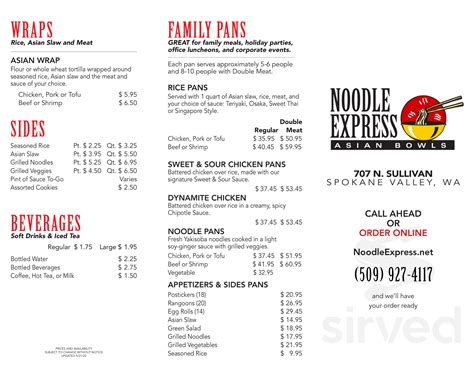 Noodle Express menu in Spokane, Washington, USA