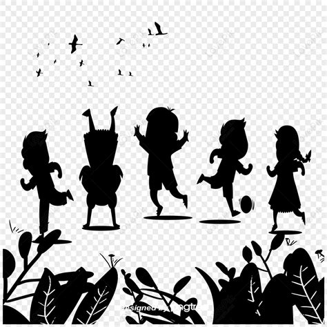 Cartoon Happy Childrens Activity Silhouette,black And White,motion ...