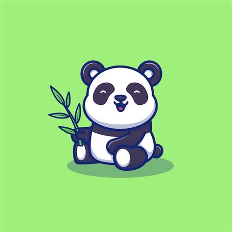 Cute panda eat bamboo cartoon icon illustration. animal icon concept isolated . flat cartoon ...