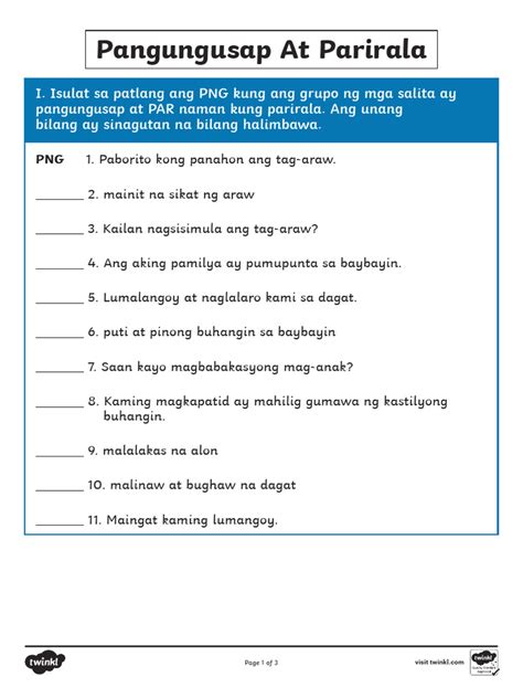 Pangungusap at Parirala Activity Sheet | PDF