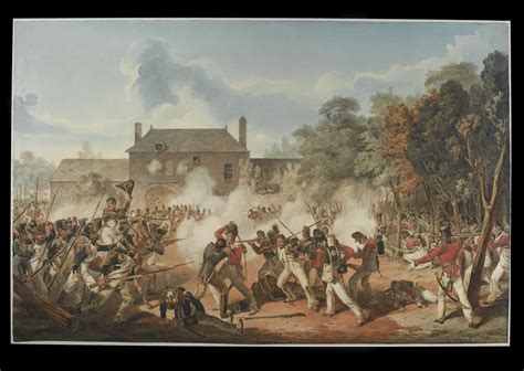 Defence of the Chateau de Hougoumont by the flank company, Coldstream Guards, Battle of Waterloo ...