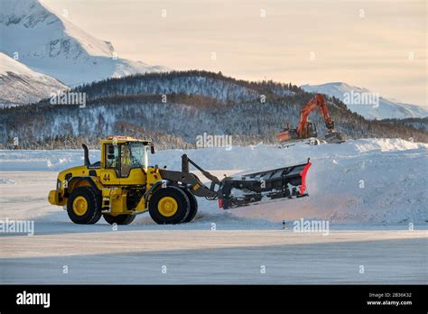 Pictured are snow clearing vehicles at Bardufoss airport, Norway Stock Photo - Alamy