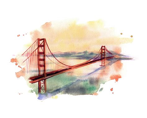 Golden Gate Bridge Watercolor Print San Francisco Art Golden | Etsy