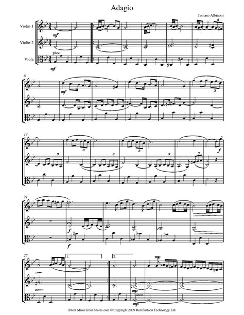 Albinoni - Adagio sheet music for 2-violins-viola - 8notes.com | Sheet ...