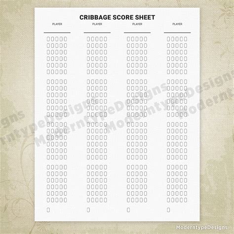 Cribbage Game Score Sheets, Printable Chart, Digital Download, Gam007 ...