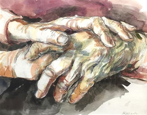 Hands watercolor painting, my parents hands, elderly love painting