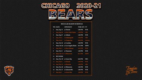 2020-2021 Chicago Bears Wallpaper Schedule