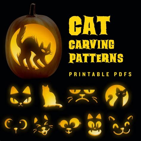 10 Halloween Cat Pumpkin Carving Jack-o-lantern Patterns / | Etsy UK