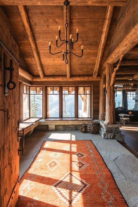 Rustic Montana Mountain Retreat with Wood Paneling and Chandelier