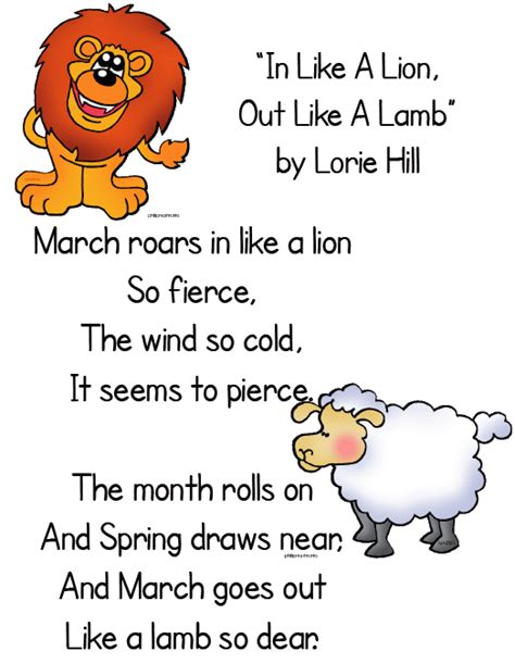 in like a lion out like a lamb poem - Google Search | Kindergarten poems, Preschool songs ...