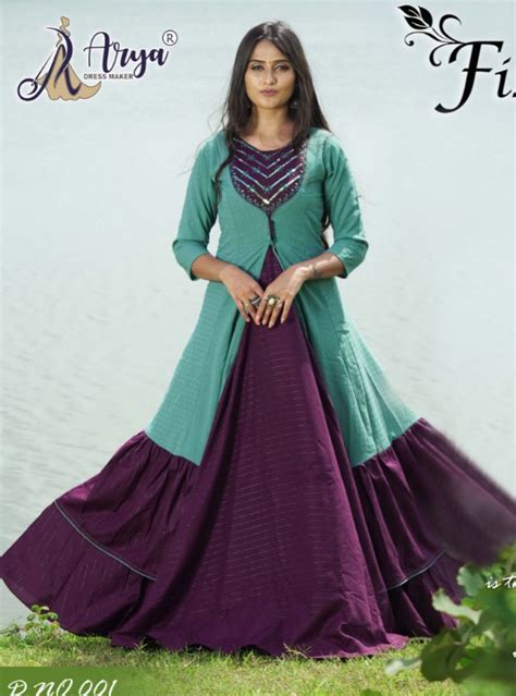 Sea Green And Purple Designer Party Wear Gown | Latest Kurti Designs