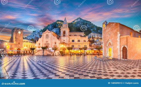 Belvedere of Taormina and San Giuseppe Church on the Square Piazza IX ...