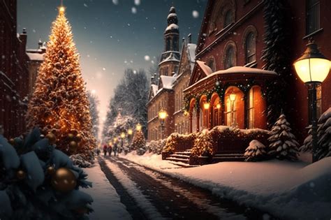 Premium AI Image | City covered in snow in a Christmas theme