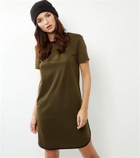 Khaki Longline T-Shirt Dress | New Look | T shirt dress, Shirt dress ...